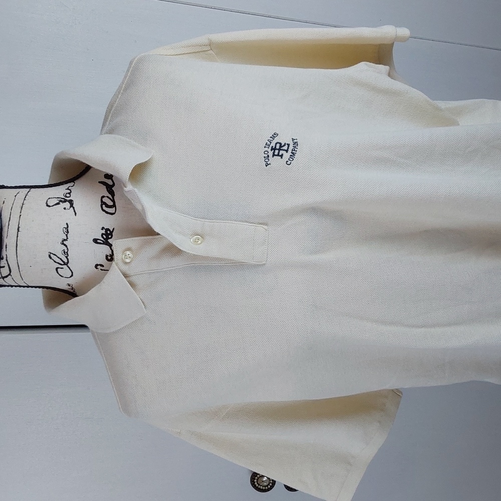 Polo Jeans Co. Mens Vintage Cream Polo Shirt  Embroidered Logo Preppy Sz.Medium